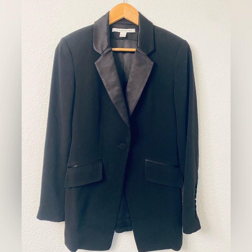 Diane Von Furstenberg Black Satin-Trim Blazer